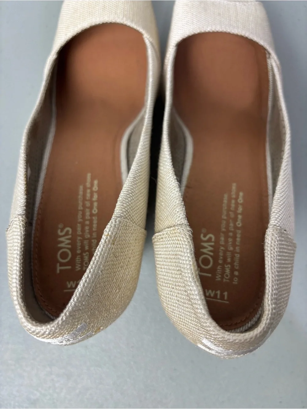 TOMS Women's Neutral Beige Cork Wedge Peep Toe Heels Size 11 Canvas